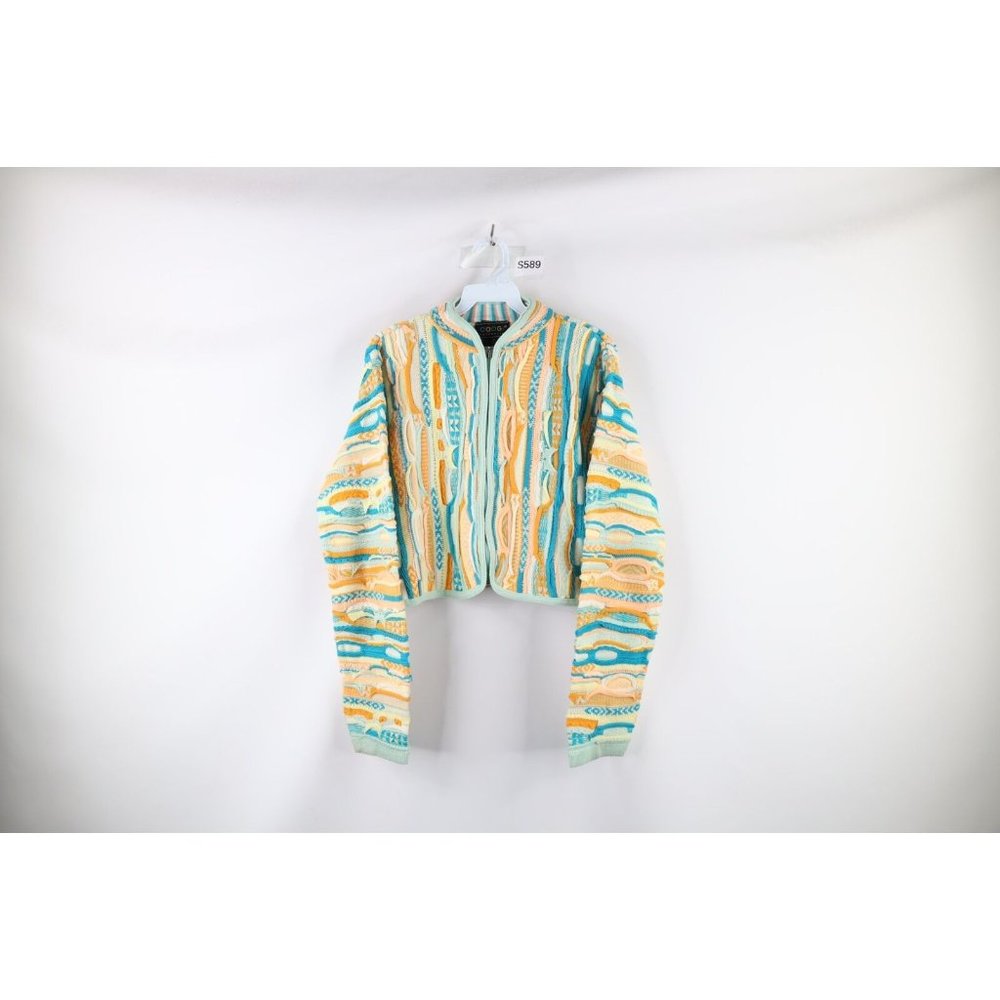 Vintage 90s Coogi L Rainbow Striped Cropped Full Zip Cardigan Sweater Jacket